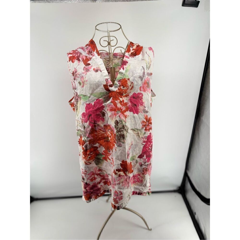 Soft Surroundings Floral Linen Hooded Sleeveless Tunic Size Large